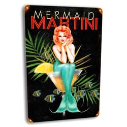 BAYABU Home Room Wall Decor Metal Sign Tin Signs Mermaid Martini Vintage Retro Vintage Plaque for Club Coffee BBQ Garage 8 x 12 inches