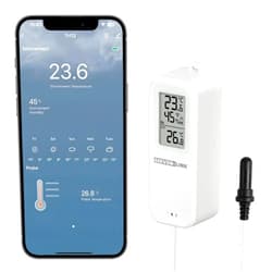 GEEVON-LINK WiFi Refrigerator Thermometer Hygrometer with Alarm, Freezer Temperature with Probe, Wireless Digital Fridge Thermometer Humidity Sensor, Free Data Export for Home Kitchen Fridge Tub