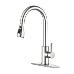 FORIOUS Kitchen Faucets, Brushed Nickel Kitchen Faucet with Pull Down Sprayer, High Arc Single Handle Stainless Steel Sink Faucets 1 or 3 Hole, Kitchen Sink Faucets for Farmhouse Camper Laundry Rv Bar