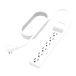 Belkin Surge Protector Power Strip - 6 AC Multiple Outlets - Flat Rotating Plug, 8ft Long Heavy-Duty Extension Cord for Home, Office, Travel, Computer Desktop & Charging Brick - White (720 Joules)