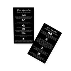 Boutique Marketing LLC Brow Lamination Aftercare Instruction Cards | 50 Pack | 2x3.5” inches Business Card Size | Starter Lift Kit At Home DIY Brow Lift and Tint | Snatched Brows Black with White Icons Design