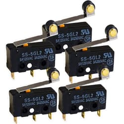 Omron SS5GL2 Microswitch 125 VAC, 5A Micro Limit Switch, Hinge Roller Momentary Snap Action (Pack of 5)
