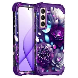 Casetego Compatible with Galaxy S21 5G Case,Floral Three Layer Heavy Duty Sturdy Shockproof Full Body Protective Cover Case for Samsung Galaxy S21 5G 6.2 inch,Dark Flower