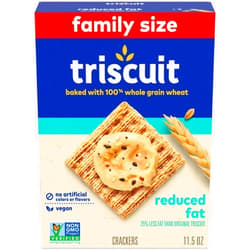 Triscuit Reduced Fat Whole Grain Wheat Crackers, Vegan Crackers, Vegan Snacks, Lunch Snacks, Family Size, 11.5 oz