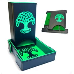 Luck Lab Folding Dice Tower and Dice Tray for RPG Table Top Gaming - Black/Green - Tree of Life Design