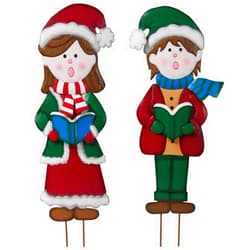 Miles Kimball Metal Girl and Boy Carolers, Winter Holiday Yard Decor, Set of 2 Garden Stakes