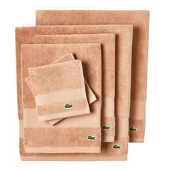 LACOSTE Heritage Supima Cotton 6-Piece Towel Set, 2 Bath Towels, 2 Hand Towels, 2 Washcloths, Sand
