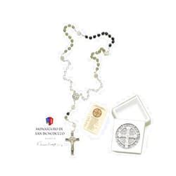 Cana Collection St Benedict Rosary Norcia Multicolor Glass Beads Made in Italy Boxed Silver