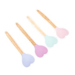 SHOWERORO 4pcs Heart-shaped Silicone Soup Spoons Kitchen Mixing Utensils with Comfortable to Clean Food-grade Silicone for Cooking Serving Pink Green Blue Purple
