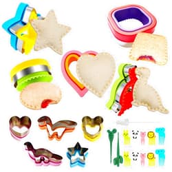 KRLIFCSL Sandwich Cutter and Sealer Set for Kids, Cookie Cutters Vegetable Fruit Biscuit Cutters for Baking,Dinosaur,Heart,Square,Circle & Star Shapes, DIY Cookie Cutters Gifts (23 Pcs)