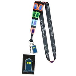 Surreal Entertainment Doctor Who Lanyard ID Badge Holder Pop Art Travel By Tardis Lanyard w/ Rubber Charm Black / One Size