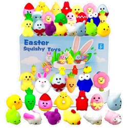 Pinkiwine 24 PCS Easter Mochi Squishy Toys Stress Relief Squishies for Kids Boys Girls Toddlers Easter Basket Stuffers Fillers Gifts Party Favors