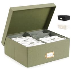 ZICOTO Decorative Photo Storage Box - Collapsible Linen Photo Organizer with Dividers is Perfect to Store All Your 4x6 Pictures and Photos - Portable Scrapbook Storage Containers with Lid
