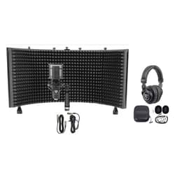 Rockville RCM PRO Bundle: Studio Recording Condenser Microphone w/Samsung Capacitors, PRO-M50 Studio Headphones w/Case and Extra Ear Pads, ROCKSHIELD 3 Mic Isolation Shield w/Foam, 3-Items