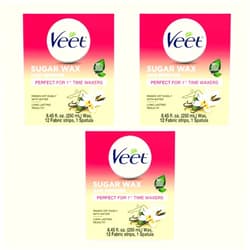 Veet Sugar Wax Hair Remover - Contains 12 Fabric Strips & 1 Spatula with a Temperature Indicator (Pack of 3)