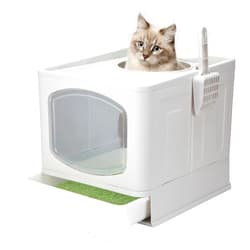 Canbrake Top Entry Cat Litter Box with Lid,Foldable Litter Box with Cat Plastic Scoop,Extra Large Space,Drawer Structure,Closed Smell Proof Anti-Splashing,Split Type for Easy Cleaning (Gray1)