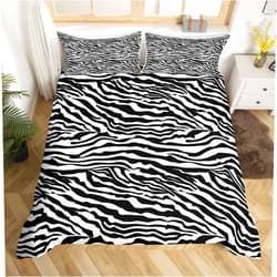 Feelyou Zebra Stripes Duvet Cover Leopard Print Bedding Set for Kids Boys Girls Teens Decor 3D Wild Animal Skin Texture Comforter Cover Black and White Fur Bed Set 2Pcs Zipper Twin Size (No Comforter)
