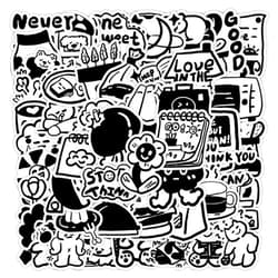 TopFunny 60Pcs Korean Style Stickers for Kids Water Bottle Laptop Skateboard Bicycle Luggage Guitar Cup DIY Decals Decoration Patches Vinyl Waterproof Cute Cartoon Stickers for Teens Awards Black&White