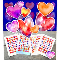 Flonz Stickers Pack (Over 150 Stickers) Sweet Little Watercolour Painted Love Hearts Vintage Styled Small Vinyl Stickers White Holographic Transparent