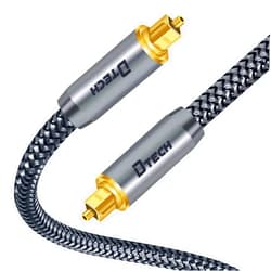 DTECH Toslink Digital Optical Audio Cable 3ft for Soundbar TV Receiver Home Theater SPDIF 5.1 7.1 Surround Sound System Stereo Speaker DVD CD Xbox/PS4, Copper Shell, Braided Jacket, 3 Feet, Grey