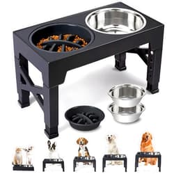 Heeyoo Elevated Dog Bowls, 5 Adjustable Heights Raised Dog Bowl Stand, with 2 Stainless Steel Dog Food Bowls and 1 Slow Feeder Dog Bowl, Adjusts to Height 3.2