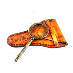 Calyron Brass Magnifying Glass Handheld Nautical Light Weight Best Science Real Home Decor Office Table Decorative Design Science Students Detective kit Glass with Leather case