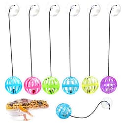 Together-life 6 Pack Bearded Dragon Toy Bell Balls, Reptile Lizard Toy Ball with Suction Cup and Rope for Bearded Dragon, Lizard, Gecko, Small Pet Animals