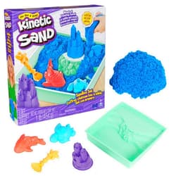 Kinetic Sand Sandbox Set, 1lb Blue Play Sand, Sandbox Storage, 4 Molds and Tools, Sensory Toys for Kids Ages 3+
