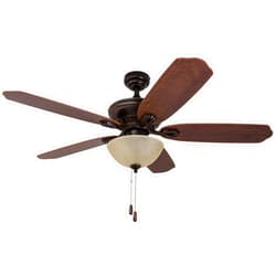 Prominence Home Spring Hollow, 52 Inch Traditional Indoor LED Ceiling Fan with Light, Pull Chain, Three Mounting Options, 5 Dual Finish Blades, Reversible Motor 50334-01 (Bronze)