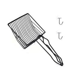 QUALIALL Metal Cat Litter Scoop, Fast Kitty Box Pooper Scooper with Holder, Deep Large Shovel, Upgraded with Flat Head and a Comfy Thumb Hole in Long Handle