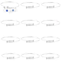 SUNNYCLUE 12Pcs Adjustable Wire Bracelet Silver Expandable Bangle Stainless Steel Open Cuff Bangles Set Bulk Bracelets with Irremovable Bead for Jewelry Making Charms DIY Craft Supplies Women Adult