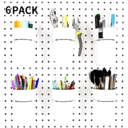 Kuhome 6 Sets Pegboard Hooks with Pegboard Cups, Ring Style Pegboard Bins with Rings, Pegboard Cup Holder Accessories for Organizing Storage (White)