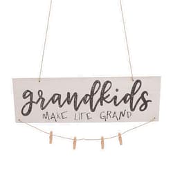 Garneck Mini Wooden Hanging Grandkids Photo Frame Make Life Grand Wall Board DIY Listing Note Clips Crafts Gifts for Grandma(White)