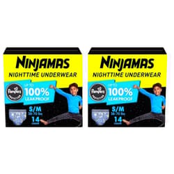 Pampers Ninjamas Nighttime Bedwetting Underwear Boys Size S/M (38-65 lbs) 14 Count (Packaging & Prints May Vary) (Pack of 2)