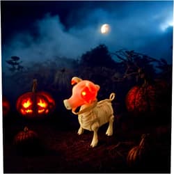 MELETĒ Animated LED Skeleton Decorative Lights - Mini Animals with Motion and Sound Activated - Spooky Event Decor with Lighting Effects - Halloween Decorations for Indoor Use and Fun (Mini Pig)