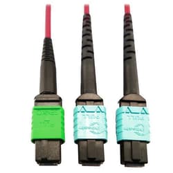Tripp Lite 400GB Ethernet Fiber Optic Cable, Multimode 50/125 OM4 Cable, Plenum Rated, 16F MTP/MPO-APC to 2X 12F MTP/MPO-UPC (F/F), 3m, Magenta (N846D-03M-16DMG)