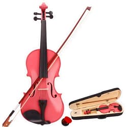 Kcelarec Acoustic Violin, Solid Wood Fiddle with Bow Case Rosin, Stringed Musical Instrument Violin for Beginner Adult Boys Girls Children Kids (1/4, Pink)
