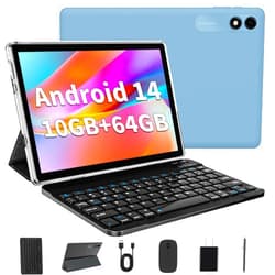 EDDBNi Android 14 Tablet 10.1 inch Tablet 2024 Latest Tablet with Keyboard Mouse 10GB+64GB 1TB Expand 6000mAh Octa-Core Processor Dual Camera WiFi 1280x800 IPS 18W Fast Charging