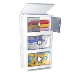 Goderewild 62qt Large Collapsible Storage Bins 3-tier with Lids - Space-Saving Closet Organizers, Stackable Storage Container Foldable Bathroom Organizer, Plastic Storage Box with Door and Wheels.