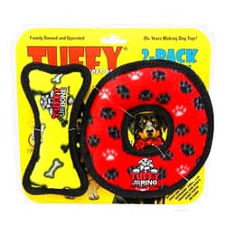 TUFFY - World's Tuffest Soft Dog Toy- Jr Bone Yellow & Red Ring- 2 Pack. Squeakers-Multiple Layers.Made Durable, Strong & Tough.Interactive Play(Tug, Toss & Fetch).Machine Washable & Floats