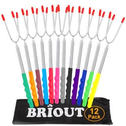 Briout Marshmallow Roasting Sticks 12 Colors Extra Long 45'' Stainless Telescoping Hot Dog Smores Skewers Kids Safe Barbecue Forks for Campfire, Bonfire and Grill(12 Count)