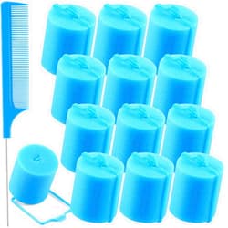 Syhood 12 Pcs Jumbo Soft Hair Rollers 1.89 Inch with Flexible Foam for Sleeping and Styling, Includes Stainless Steel Rat Tail Comb (Blue)