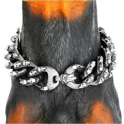 txprodogchains Skull Dog Collar Antique Black Carving Gothic Retro Choke Chain Stainless Steel Cuban Link Skulls Dog Collar 30mm Punk Style Necklace Choke Collar for Big Breeds Dogs (16-26 inch)