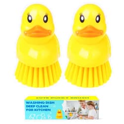 GTOTd Cute Ducky Washing Dish Brush（2 Pack） Ergonomic Palm Scrubber with Handle for Potato Vegetable Fruit Best Small Kitchen Gadgets Gifts Accessories Stuff Household Cleaning Dishwashing Supplies