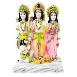 GLOOKS Ramdarbar Statue/Marble Dust Sita Ram, Lakshman and Hanuman Idol for Home (8.5 inch Light Multicolor with Nag Work)