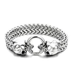 COOLSTEELANDBEYOND Gothic Mens Stainless Steel Skull Franco Link Curb Chain Bracelet with Spring Ring Clasp