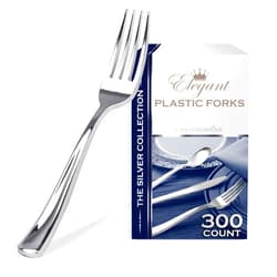 Stock Your Home 300 Disposable Heavy Duty Plastic Forks, Fancy Plastic Silverware Looks Like Real Cutlery - Utensils Perfect for Catering Events, Restaurants, Parties and Weddings (Silver)