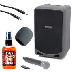 Samson Expedition XP106w Rechargeable Battery Powered Wireless PA with Bluetooth + Microphone Sanitizer + Foam Windscreen + Stereo Interconnect Cable - Top Value Accesory Bundle