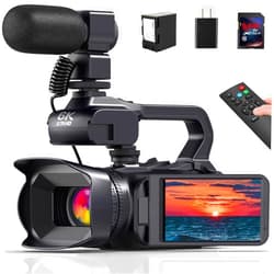 MERVNE 6K Video Camera Camcorder, 64MP 18X Digital Zoom IR Night Version Vlogging Camera for YouTube, HD WiFi Video Camera with 4500mAh Battery, SD Card, Stabilizer, Mic, Remote Control and Charger