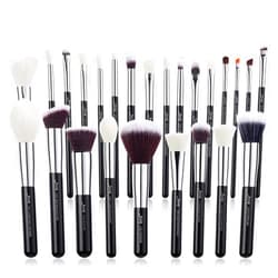 Jessup 25pcs Professional Makeup Brush Set Foundation Powder Concealer Eyeshadow Blending Blush Highlighter Natural-Synthetic Hair Brushes (Black/Silver)
